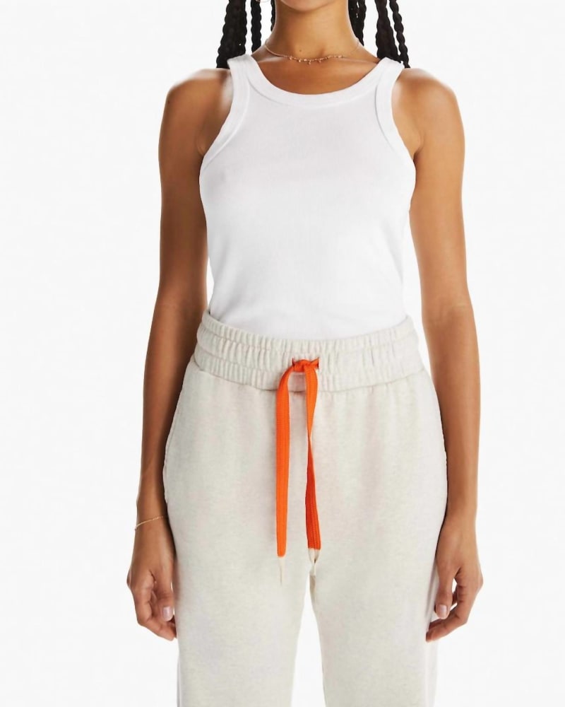 Front of a model wearing a size Large The Chin Ups Tank in White in White by Mother. | dia_product_style_image_id:346967